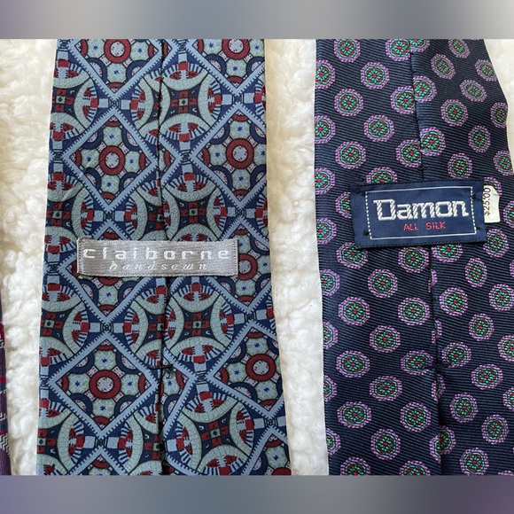 Collection of Six Designer Ties Shades of Blue Plum & Red Various Tie Patterns - Picture 6 of 9